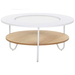 Couchtisch Weiß Braun ⌀ 80 cm MDF-Platte Glas Metall Pulverbeschichtet Rund Wohnzimmer Salon