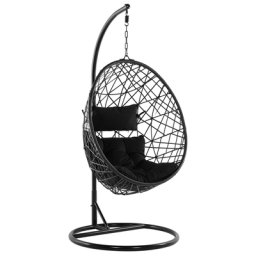 Hängesessel mit Gestell Schwarz Polyrattan inkl. Kissen Hängestuhl Korb Schwebesessel Wohnzimmer Terrasse Balkon modern
