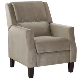 Sessel Taupe Samtstoff mit Füße in dunkler Holzfarbe Verstellbarer Fernsehsessel Wohnzimmer Schlafzimmer Modernes Design
