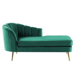 Chaiselongue Grün Linksseitig aus Samtstoff mit goldene Beine aus hochwertigem Metall Wohnzimmer Elegant Modern