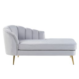 Chaiselongue Grau Linksseitig aus Samtstoff mit goldene Beine aus hochwertigem Metall Wohnzimmer Elegant Modern