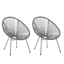 Gartenstuhl 2er Set Dunkelgrau Polyrattan Spaghetti-Optik Modern Mexikanischer Stil Outdoor Balkon Terrasse Garten Möbel