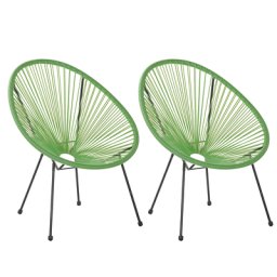 Gartenstuhl 2er Set Grün Polyrattan Spaghetti-Optik Modern Mexikanischer Stil Outdoor Balkon Terrasse Garten Möbel