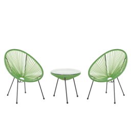 Balkonset Grün Polyrattan Beistelltisch mit 2 Stühlen Spaghetti-Optik Modern Mexikanischer Stil Outdoor Balkon Terrasse Garten Möbel