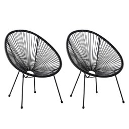 Gartenstuhl 2er Set Schwarz Polyrattan Spaghetti-Optik Modern Mexikanischer Stil Outdoor Balkon Terrasse Garten Möbel