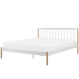 Bett Weiß/Braun Metall mit Lattenrost 180 x 200 cm hohem Kopfteil Klassisches Modernes Design für Mädchen Jugendzimmer Schlafzimmer