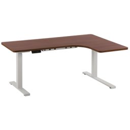 Schreibtisch rechtsseitig Braun Spanplatte 160x110 cm mit Metallgestell Weiß elektrisch höhenverstellbar L-Form Büro Arbeitszimmer Möbel