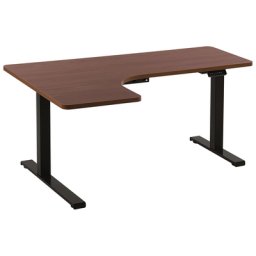 Schreibtisch linksseitig Braun Spanplatte 160x110 cm mit Metallgestell Schwarz elektrisch höhenverstellbar L-Form Büro Arbeitszimmer Möbel