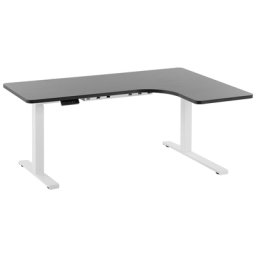 Schreibtisch rechtsseitig Schwarz Spanplatte 160x110 cm mit Metallgestell Weiß elektrisch höhenverstellbar L-Form Büro Arbeitszimmer Möbel