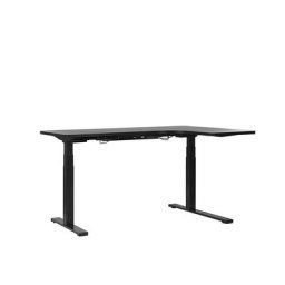 Schreibtisch rechtsseitig Schwarz Spanplatte 160x110 cm mit Metallgestell elektrisch höhenverstellbar L-Form Büro Arbeitszimmer Möbel