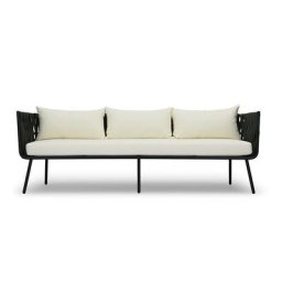 Outdoor 3 Sitzer Sofa HAMPTONS - 3-Sitzer Gartensofa, Kissen in Beige & schwarzes Geflecht