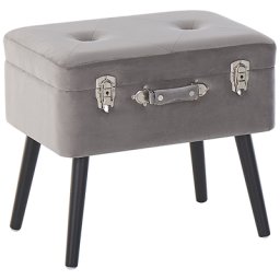 Kofferhocker Grau Samtstoff Kiefernholz 46 x 52 x 36 cm Modern Retro Modern Elegant Praktisch Holzbeine Stauraum Wohnzimmer