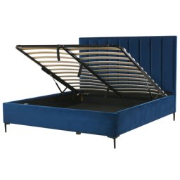 Polsterbett Samtstoff Blau 180x200 cm mit Bettkasten hochklappbar für Schlafzimmer Doppelbett Ehebett