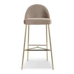 Barhocker BANE - Barhocker, Samt in Taupe & goldenes Metall