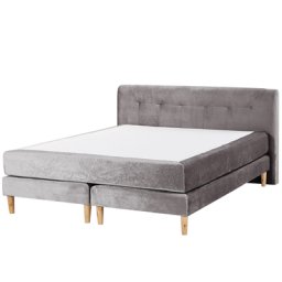 Boxspringbett Grau Samtstoff mit Matratze 160x200 cm Steppung und hohem Kopfteil Doppelbett Modern Minimalistisch Schlafzimmer Möbel