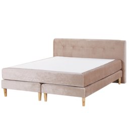 Boxspringbett Beige Samtstoff mit Matratze 160x200 cm Steppung und hohem Kopfteil Doppelbett Modern Minimalistisch Schlafzimmer Möbel