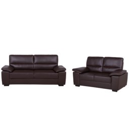Sofa Set Braun 5-Sitzer aus Kunstleder und Holz Geräumiges Set included 1xDreisitzer / 1xZweisitzer Wohnzimmer Schlafzimmer Modernes Design