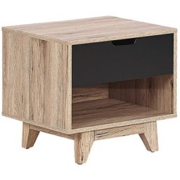 Nachttisch Heller Holzfarbton Schwarz MDF Platte Kiefernholz 46 x 50 x 40 cm Modern Praktisch Schublade Schlafzimmer