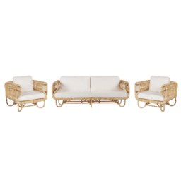 Gartenmöbel Set Beige natüriches Rattan Baumwolle mit Kissen 4-Sitzer Terrasse Garten Outdoor Modern