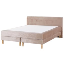 Boxspringbett Beige Samtstoff mit Matratze 180x200 cm Steppung und hohem Kopfteil Doppelbett Modern Minimalistisch Schlafzimmer Möbel