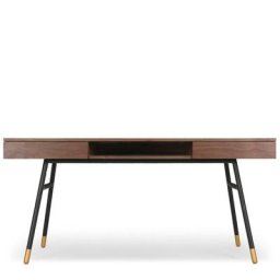 Schreibtisch SOLOMON - Schreibtisch, Walnussholz, schwarzes Metall, B160