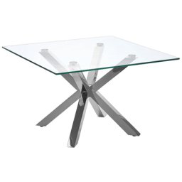 Beistelltisch Silber Transparent 70 x 70 cm Glasplatte Edelstahl Poliert Metallbeinen Quadratisch Wohnzimmer/Salon Langlebig Modernes Design