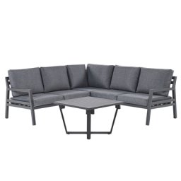 Gartenset / Loungeset Dunkelgrau 5-Sitzer mit Gartentisch aus Aluminium Inkl. Polyester Auflagen Garten-, Terrasse-Zubehör Outdoor Modern