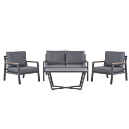 Gartenset / Loungeset Dunkelgrau 4-Sitzer mit Gartentisch aus Aluminium Sofa Sessel Inkl. Auflagen Polyester Terrasse Outdoor Modern