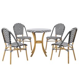 Lounge 4er Set in Rattan in Schwarz und Weiß mit rundem Couchtisch Dekorativ Elegant Pariser Look
