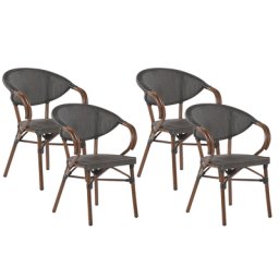 Gartenstühle 4er Set Grau / Dunkler Holzfarbton Auminiumgestell Modern Outdoor Garten Balkon Terrasse