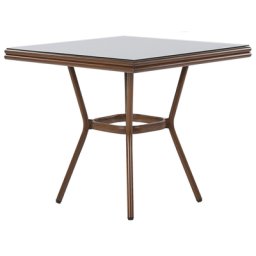 Gartentisch Grau / Dunkler Holzfarbton 80 x 80 cm Quadratisch Starkes Aluminiumgestell Sicherheitsglas Outdoor Garten Modern
