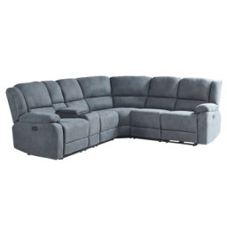 Ecksofa Dunkelgrau Stoff 5-Sitzer 2 Getränkehalter Kammer 2 USB-Ports Elektrisch Verstellbar Sesselfunktion Relaxfunktion Modern Wohnzimmer
