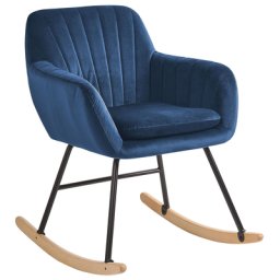 Schaukelstuhl Blau Samtstoff Metall Sperrholz für Schlafzimmer Wohnzimmer