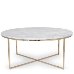 Table basse en marbre GISELLE - Couchtisch, weiße Marmoroptik & Messing, Ø80