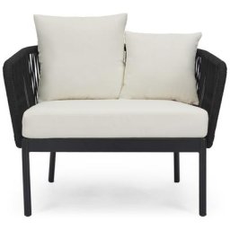 Outdoor Sessel SANTA MONICA - Gartensessel, Kissen in Vanilla Cream & schwarzes Geflecht
