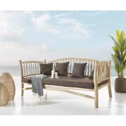 DELIFE Loungesofa Melania 212x103 cm Teak Natur mit Kissen braun, Loungemöbel