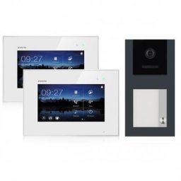 BALTER EVO Aufputz Video Türsprechanlage 2-Draht BUS für 1-Familienhaus 2 x 7"" Touchscreen Monitor und Hauptstromverteiler (Türstation Farbe : Grau)