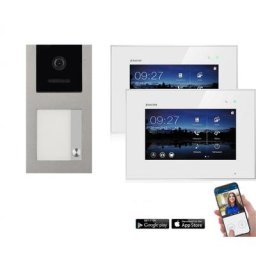 BALTER EVO Aufputz Video Türsprechanlage 2-Draht BUS für 1-Familienhaus 2 x 7"" WiFi Touchscreen Monitor und Hauptstromverteiler (Türstation Farbe : Grau)