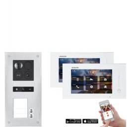 Video Türsprechanlage mit Smartphone App für 2 Familienhaus mit Bewegungsmelder, 2x Monitore, Balter ERA WLAN (RFID Schlüssel: 10 / Türstation Farbe : Silber)