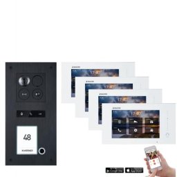 Video Türsprechanlage mit Smartphone App für 1 Familienhaus mit Bewegungsmelder, 4x Monitore, Balter ERA WLAN (Türstation Farbe : Schwarz / RFID Schlüssel: 9)