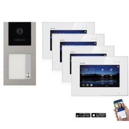 BALTER EVO Aufputz Video Türsprechanlage 2-Draht BUS für 1-Familienhaus 4 x 7"" WiFI Touchscreen Monitor und Hauptstromverteiler (Türstation Farbe : Grau)