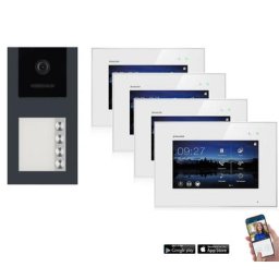 BALTER EVO WLAN Aufputz Video Türsprechanlage 2-Draht BUS für 4-Familienhaus 4 x 7"" WiFi Touchscreen Monitor und Hauptstromverteiler (Türstation Farbe : Anthrazitgrau)