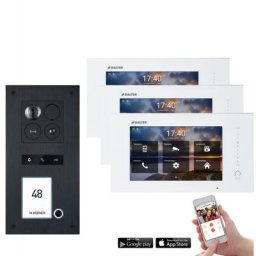 Video Türsprechanlage mit Smartphone App für 1 Familienhaus mit Bewegungsmelder, 3x Monitore, Balter ERA WLAN (Türstation Farbe : Schwarz / RFID Schlüssel: 6)