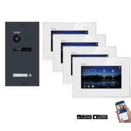 WLAN Video Türsprechanlage BALTER EVO 2-Draht BUS für 1-Familienhaus mit 4x Touchscreen 7 Zoll Monitor (Türstation Farbe : Silber)