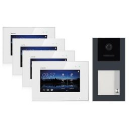 BALTER EVO Aufputz Video Türsprechanlage 2-Draht BUS für 1-Familienhaus mit 4x7"" Touchscreen Monitor und Hauptstromverteiler (Türstation Farbe : Anthrazitgrau)