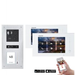 Video Türsprechanlage mit Smartphone App für 1 Familienhaus mit Bewegungsmelder, 2x Monitore, Balter ERA WLAN (RFID Schlüssel: 8 / Türstation Farbe : Silber)