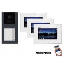 BALTER EVO WLAN Aufputz Video Türsprechanlage 2-Draht BUS für 1-Familienhaus 3 x 7"" WiFI Touchscreen Monitor und Hauptstromverteiler (Türstation Farbe : Grau)