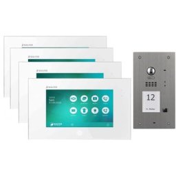 Sprechanlage mit Kamera BALTER 2-Draht BUS mit 4x7"" Display und Zoom Funktion für 1-Familienhaus (Türstation Farbe : Silber)