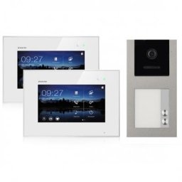 BALTER EVO Aufputz Video Türsprechanlage 2-Draht BUS für 2-Familienhaus 2 x 7"" Touchscreen Monitor und Hauptstromverteiler (Türstation Farbe : Anthrazitgrau)