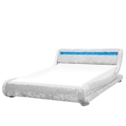 Wasserbett Samtstoff Silber 160 x 200 cm mit LED Beleuchtung Hohe Kopfteil Wärmedämmung für Dual System mit Wasserbettmatratze Modern